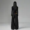 Jeans largo juvenil cor Laranja # com costura preta pura para mulheres, corte solto, emagrecimento, moderno, versátil, plissado, calça de comprimento total