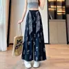 Impresión de Cangrejo de Cinco Paneles (con cinturón) Pantalones Casuales Holgados Rectos Cortos de Seda Helada Estampados de Pierna Ancha para Mujer de Cintura Alta Ropa de Playa