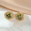 Pendientes Rheinland Elegantes Franceses Retro de Gama Alta Brillantes Completamente de Diamante Circonita de Banquete Pendientes de Cobre Verde Oliva