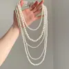 Colar de Pérolas Barrocas Multicamadas Vintage para Mulheres, Estilo de Luxo Leve de Nicho de Alta Qualidade, Corrente Longa para Suéter, Corrente de Pescoço Única e Ousada