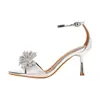 Sandálias de Flores com Strass Novas Europeias e Americanas para Primavera e Verão, Salto Agulha, Tiras no Tornozelo, Modernas, Casuais e Versáteis