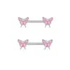 Anéis de Mamilo Série Rosa de Aço Inoxidável Europeu e Americano com Zircônia, Piercings de Mamilo em Formato de Coração e Lua, Joias para Body Piercing Atacado em Estoque