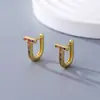 Pendientes de Zirconia de Colores Transfronterizos en Forma de T Henna para Mujer, Estilo Europeo y Americano, Pinzas para Orejas de Zirconia Microincrustada Estilo Ins Personalizado, Venta Directa en Stock