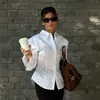 Camisa Blanca de Algodón para Mujer Estilo Commuter Primavera y Verano Nueva Sensación de Alta Gama Sencilla Versátil Cardigan de Manga Larga con Cuello
