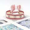 Pulseira de Tecido com Tassel e Rebites em Forma de Coração, Estilo Étnico Multicor, Acessórios com Cordão para Pulso, Venda por Atacado