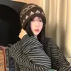 Gorro de Punto Vintage Fair Isle para Mujer, Calidez Otoño e Invierno, Adelgazante del Rostro, Gorro Turbante Pequeño con Borde Enrollado, Gorro para Clima Frío