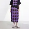 Falda Miyake de longitud media para el uso diario casual y para ir al trabajo, falda plisada recta holgada de cintura alta con bloques de color y lunares vintage