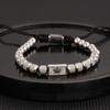 Pulseira de Corda Tecida Ajustável Hip Hop Masculina Coroa de Cobre Retrô Europeia e Americana Contas de Abacaxi de Aço Titânio Galvanizado a Vácuo