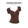 Camiseta Estilosa e Atraente com Decote V e Manga Curta para Mulheres, Nova Blusa de Verão Slim-Fit para Figuras Baixas