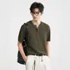 Nueva Camiseta de Punto Casual de Verano con Cuello Henly de Manga Corta Diseño de Textura de Punto Trenzado Retro Ajuste Delgado Camiseta para Hombre