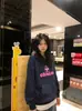 Sudadera Sencilla Estilo Coreano con Estampado de Letras Holgada Casual Versátil Top Azul Marino Estilo Perezoso Otoño e Invierno Sudadera con Capucha