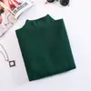 Suéter Pulôver de Gola Alta Meia-Estação Camisa Base Feminina Manga Longa Versátil Slim Fit Justo Malha Simples Roupa de Baixo