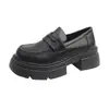 Mocassins femininos de sola grossa 2026 novo modelo, sapatos versáteis de outono estilo britânico com salto grosso, sapatos plataforma para mulheres baixinhas