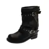 Pantalones con Hebilla de Remache Retro Botas para Pierna Mujer 2026 Otoño Nuevas Botas de Tobillo de Tacón Grueso Adelgazantes de Moda Botas Apiladas Plisadas