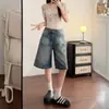 Jeans feminino vintage azul estilo americano de cintura alta, calça de perna larga da moda que faz você parecer mais alta, adequado para mulheres baixinhas e cobre os quadris