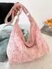 Bolsa Tote de Veludo Estampada Estilo Francês Girly Personalizada Bolsa Transversal de Nicho para Estudantes Bolsa de Ombro Único de Grande Capacidade