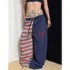 Pantalones casuales retro de dos tonos a rayas estilo americano para hombres y mujeres, nuevos de primavera y otoño, holgados, con caída, para danza jazz, de pierna curva