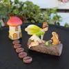 Oferta especial: Casa de Champiñón con Tronco de Árbol, Conejo y Hada de las Flores, Decoraciones de Artesanía de Resina para Patio, Jardín, Bonsái, Decoración Exterior