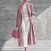 Casaco longo vintage de veludo transfronteiriço europeu e americano para mulheres, com gola de alfaiataria, corte solto, fluido, abaixo do joelho, sobretudo de moda longo
