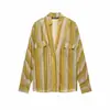 Conjunto de camisa listrada + calça pantalona de cintura alta, fornecimento direto da fábrica, novo conjunto casual de duas peças para primavera-verão feminino para o dia a dia