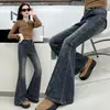 Jeans de Pierna Ancha de Cintura Alta en Colores Oscuros para Niñas, Pantalones Acampanados Rectos Sueltos, Versátiles y de Moda, Nuevo Estilo de Otoño