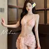 Traje de baño bikini de tres piezas para mujer, ultrasexy con cadenas colgantes, para chicas calientes, deseo puro, busto pequeño, push-up, adelgazante, para vacaciones en la playa