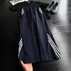 Calça de seda gelada listrada desconstruída estilo americano Cleanfit para homens, calça casual de verão reta e solta com um visual fresco e sofisticado