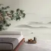 Mural Artístico Moderno Estilo Chinês Novo Conceito Árvore de Pinheiro Pintura a Tinta Paisagem para Sala de Estar, Escritório, Parede de Fundo de TV, Papel de Parede, Revestimento de Parede de Quarto