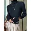 Suéter de Tricô Fashion Versátil Emagrecedor Estilo Coreano Temperamento Manga Longa Sem Dedos Listras Verticais Gola Alta