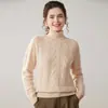 Suéter de Cachemira Grueso de Doble Capa para Otoño e Invierno para Mujer, Cuello Alto con Patrón de Diamantes, Jersey de Manga Larga, Suéter Base de Punto de Lana Adelgazante