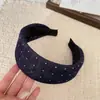 Faixa de cabelo estilo coreano preguiçosa azul marinho jeans bolinhas pequenas aro de cabeça de alta coroa retrô faz o rosto parecer menor acessório de cabelo aro largo casual