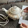 Louça de Cerâmica Marrom Floral em Relevo de Renda Estilo Francês Vintage - Tigelas, Xícaras de Café, Pires, Bules, Pratos Ovais, Pratos de Sobremesa - Atacado