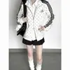 Jaqueta de ginástica poá, gola alta, sem capuz, top, feminina, estilo coreano, início do outono, esportiva, versátil, com sensação de uniforme escolar, mangas compridas, camada externa