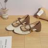 Zapatos de Malla Transpirable Tejidos Pequeños y Fragantes de Nuevo Estilo Otoñal, Tacones Altos Femeninos, Zapatos Mary Jane para Mujer sin Cansancio