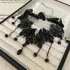 Colar de Renda Preta com Cristal Estilo Francês para Mulheres, Estilo Elegante Vintage, Corrente de Clavícula de Alta Qualidade, Acessório da Moda Estilo Celebridade da Internet
