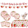 Nuevo Producto de Amazon Temática de Bautizo de Bebé Fresa Dulce Suministros para Fiesta de Bebé Platos y Servilletas de Papel Desechables