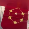 Mismo Estilo que la Tienda Dorada, Brillante Collar y Pulsera de Trébol de Cuatro Hojas con Hielo Triturado Doble Cara, Duradero, Lujo Ligero, Joyería de Moda y de Alta Gama