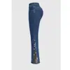 Detalles de bordado floral europeo y americano transfronterizo, pantalones de campana, jeans elásticos, artículo de moda, estilo casual versátil