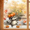 BRUP Adhesivo Estático de Mapache Lindo Temporada de Cosecha de Otoño Decoración de Vidrio para el Hogar Adhesivo para Ventana BR-JD7286C