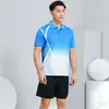 Novo conjunto de roupas de badminton para homens e mulheres, esportivo, respirável, de manga curta, para verão, tênis de mesa, roupas de treino e competição, top para mulheres