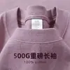 Camiseta de Manga Larga de Algodón Puro 500g Estilo Americano Cuello Pequeño para Primavera y Otoño para Hombres y Mujeres, Color Sólido, No Transparente, Corte Holgado, Talla Grande, Moderna, Casual, Versátil