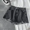 Shorts Jeans Hot Girl Feminino Verão Novo Cintura Alta Emagrecedor Rasgado Perna Larga Solto Versátil Franja Linha A Hot Pants Tendência
