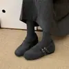 Zapatos Mary Jane de Piel para Mujer que Aumentan la Altura para Mujeres Bajitas, Invierno 2025, Zapatos Individuales Cálidos con Forro de Lana, Correa de Doble Hebilla, Color Gris