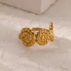Anel Cruzado Novo em Aço Inoxidável Banhado a Ouro 18K com Zircônia Colorida para Mulheres, Versátil, Simples e Elegante, Anel Usado