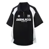 Camisa Polo Desconstruída de Manga Curta com Meio Zíper para Homens, Camiseta Estilosa e de Alta Qualidade no Estilo Jersey, Verão Americano High Street de Manga Curta