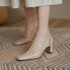 Novos Sapatos de Moda para o Outono de 2026 com Salto Bloco para Mulheres, Sapatos de Salto Alto Estilo Fada Retrô com Recortes e Bico Quadrado