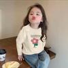 Camiseta de Algodón Puro de Manga Larga para Niñas Dibujos Animados Primavera y Otoño Nueva Camiseta Básica de Cuello Redondo Moda Infantil Top Dulce