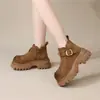 Botas cortas de suela gruesa para chica baja estilo Martin para mujer 2026 nuevo estilo invierno con felpa adicional gamuza slip-on aumento de altura botas cortas Birkenstock