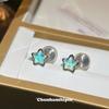Aretes Azul Mar Estrella Zirconia Brillante Aguja de Plata Temperamento Femenino Aretes Sentido Frío Sentido Avanzado Aretes Placa Incienso Mosquito sin Agujeros