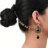 Venta Directa de Fábrica del Nuevo Conjunto de Dos Piezas de Aretes y Cadena para Oreja Estilo Bohemio de Lujo Ligero Retro con Flor, Perla y Borla de Pedrería